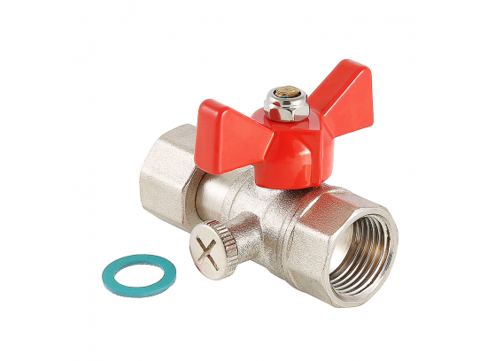 Кран шаровой латунный Valtec 1/2 ВР x 1/2 ВР ручка бабочка, для подключения манометра VT.807.N.0404