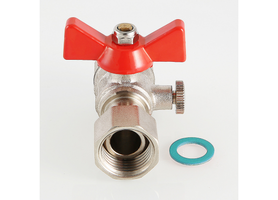 Кран шаровой латунный Valtec 1/2 ВР x 1/2 ВР ручка бабочка, для подключения манометра VT.807.N.0404
