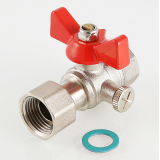Кран шаровой латунный Valtec 1/2 ВР x 1/2 ВР ручка бабочка, для подключения манометра VT.807.N.0404