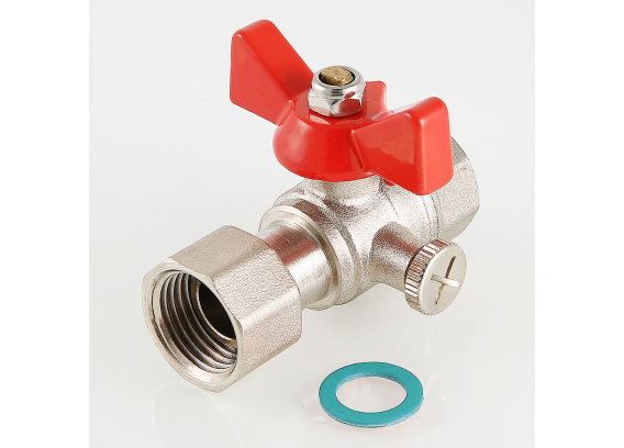 Кран шаровой латунный Valtec 1/2 ВР x 1/2 ВР ручка бабочка, для подключения манометра VT.807.N.0404