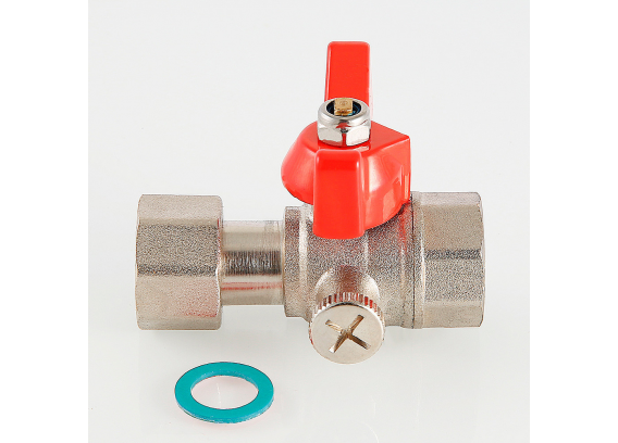 Кран шаровой латунный Valtec 1/2 ВР x 1/2 ВР ручка бабочка, для подключения манометра VT.807.N.0404