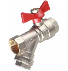 Кран шаровой латунный Valtec 1/2 ВР х 1/2 ВР ручка бабочка, с фильтром (VT.293.N.04)