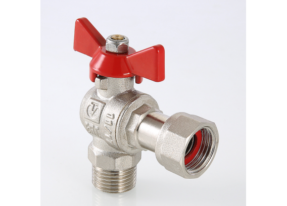 Кран шаровой латунный угловой Valtec Base 1/2 ВР х 1/2 НР с НГ (VT.267.N.0404)