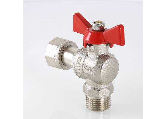 Кран шаровой латунный угловой Valtec Base 1/2 ВР х 1/2 НР с НГ (VT.267.N.0404)