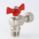 Кран шаровой латунный угловой Valtec Base 1/2 ВР х 1/2 НР с НГ (VT.267.N.0404)