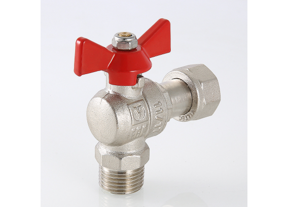 Кран шаровой латунный угловой Valtec Base 1/2 ВР х 1/2 НР с НГ (VT.267.N.0404)