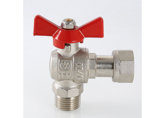 Кран шаровой латунный угловой Valtec Base 1/2 ВР х 1/2 НР с НГ (VT.267.N.0404)