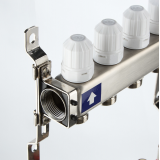 Коллекторная группа Valtec из нержавеющей стали, 1" x 3/4" ЕК на 2 выхода, с регулирующими клапанами и расходомерами, без сервисной группы VTc.579.EMN.0602