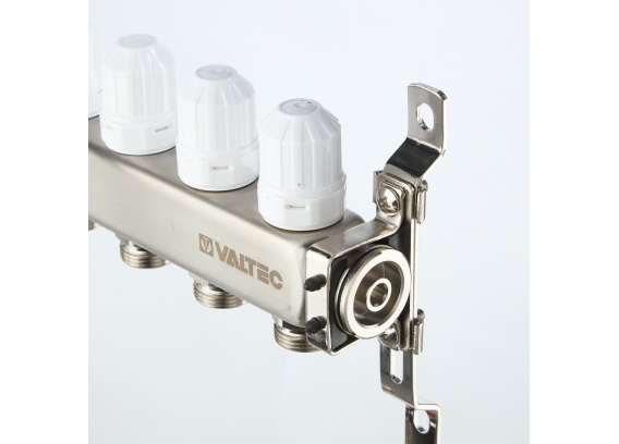 Коллекторная группа Valtec из нержавеющей стали, 1" x 3/4" ЕК на 2 выхода, с регулирующими клапанами и расходомерами, без сервисной группы VTc.579.EMN.0602