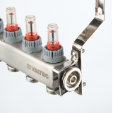 Коллекторная группа Valtec из нержавеющей стали, 1" x 3/4" ЕК на 2 выхода, с регулирующими клапанами и расходомерами, без сервисной группы VTc.579.EMN.0602