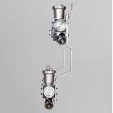 Коллекторная группа Valtec из нержавеющей стали, 1" x 3/4" ЕК на 4 выхода, с регулирующими клапанами и расходомерами, с сервисной группой VTc.579.EMNX.0604