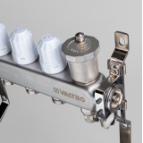 Коллекторная группа Valtec из нержавеющей стали, 1" x 3/4" ЕК на 4 выхода, с регулирующими клапанами и расходомерами, с сервисной группой VTc.579.EMNX.0604