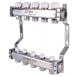 Коллекторная группа Valtec из нержавеющей стали, 1" x 3/4" ЕК на 3 выхода, с регулирующими и балансировочными клапанами VTc.582.EMNX.0603
