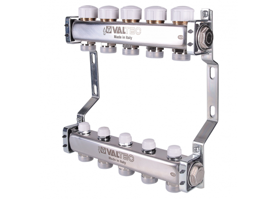 Коллекторная группа Valtec из нержавеющей стали, 1" x 3/4" ЕК на 3 выхода, с регулирующими и балансировочными клапанами VTc.582.EMNX.0603