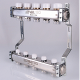 Коллекторная группа Valtec из нержавеющей стали, 1" x 3/4" ЕК на 3 выхода, с регулирующими и балансировочными клапанами VTc.582.EMNX.0603