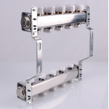 Коллекторная группа Valtec из нержавеющей стали, 1" x 3/4" ЕК на 3 выхода, с регулирующими и балансировочными клапанами VTc.582.EMNX.0603