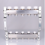 Коллекторная группа Valtec из нержавеющей стали, 1" x 3/4" ЕК на 3 выхода, с регулирующими и балансировочными клапанами VTc.582.EMNX.0603