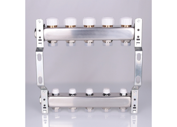 Коллекторная группа Valtec из нержавеющей стали, 1" x 3/4" ЕК на 3 выхода, с регулирующими и балансировочными клапанами VTc.582.EMNX.0603
