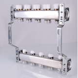Коллекторная группа Valtec из нержавеющей стали, 1" x 3/4" ЕК на 3 выхода, с регулирующими и балансировочными клапанами VTc.582.EMNX.0603
