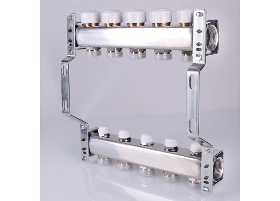 Коллекторная группа Valtec из нержавеющей стали, 1" x 3/4" ЕК на 3 выхода, с регулирующими и балансировочными клапанами VTc.582.EMNX.0603