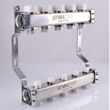 Коллекторная группа Valtec из нержавеющей стали, 1" x 3/4" ЕК на 3 выхода, с регулирующими и балансировочными клапанами VTc.582.EMNX.0603
