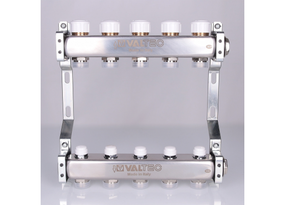 Коллекторная группа Valtec из нержавеющей стали, 1" x 3/4" ЕК на 3 выхода, с регулирующими и балансировочными клапанами VTc.582.EMNX.0603