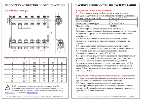 Коллекторная группа Valtec из нержавеющей стали, 1" x 3/4" ЕК на 3 выхода, с регулирующими и балансировочными клапанами VTc.582.EMNX.0603