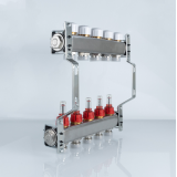 Коллекторная группа Valtec из нержавеющей стали, 1" x 3/4" ЕК на 5 выходов, с регулирующими клапанами и расходомерами VTc.584.EMNX.0605