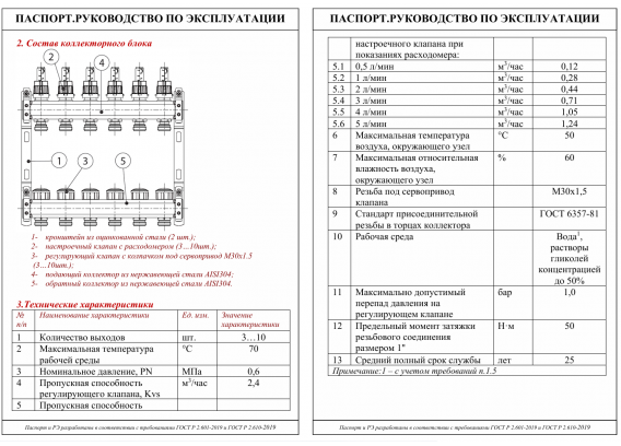 Коллекторная группа Valtec из нержавеющей стали, 1" x 3/4" ЕК на 5 выходов, с регулирующими клапанами и расходомерами VTc.584.EMNX.0605