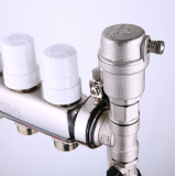 Коллекторная группа Valtec из нержавеющей стали, 1" x 3/4" ЕК на 4 выхода, с регулирующими клапанами и расходомерами VTc.589.EMNX.0604