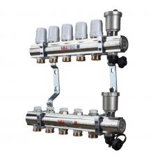 Коллекторная группа Valtec из латуни, 1" x 3/4" ЕК на 10 выходов, c регулирующими и балансировочными клапанами VTc.594.EMNX.0610