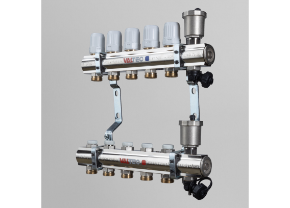 Коллекторная группа Valtec из латуни, 1" x 3/4" ЕК на 9 выходов, c регулирующими и балансировочными клапанами VTc.594.EMNX.0609