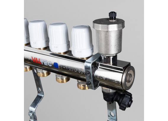 Коллекторная группа Valtec из латуни, 1" x 3/4" ЕК на 9 выходов, c регулирующими и балансировочными клапанами VTc.594.EMNX.0609