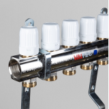 Коллекторная группа Valtec из латуни, 1" x 3/4" ЕК на 9 выходов, c регулирующими и балансировочными клапанами VTc.594.EMNX.0609