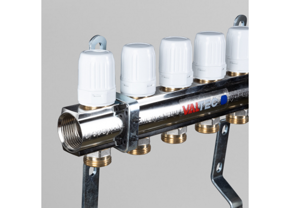Коллекторная группа Valtec из латуни, 1" x 3/4" ЕК на 9 выходов, c регулирующими и балансировочными клапанами VTc.594.EMNX.0609
