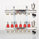 Коллекторная группа Valtec из латуни, 1" x 3/4" ЕК на 8 выходов, с регулирующими клапанами и расходомерами VTc.596.EMNX.0608