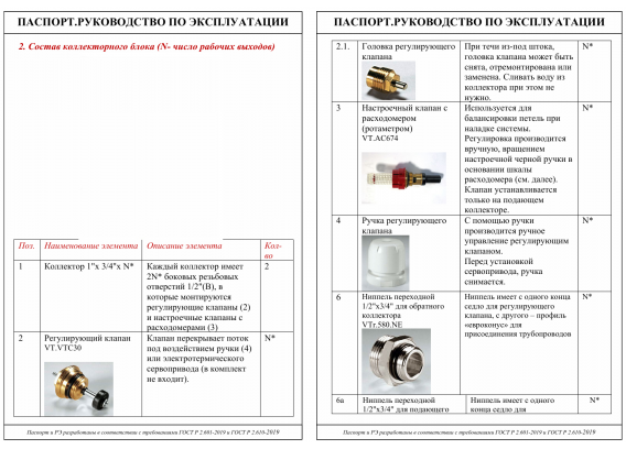 Коллекторная группа Valtec из латуни, 1" x 3/4" ЕК на 8 выходов, с регулирующими клапанами и расходомерами VTc.596.EMNX.0608