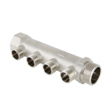 Коллектор распределительный Valtec из никелированной латуни, 3/4" x 1/2" на 2 контура, с наружной резьбой VTc.500.N.0502