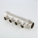 Коллектор распределительный Valtec из никелированной латуни, 3/4" x 1/2" на 2 контура, с наружной резьбой VTc.500.N.0502