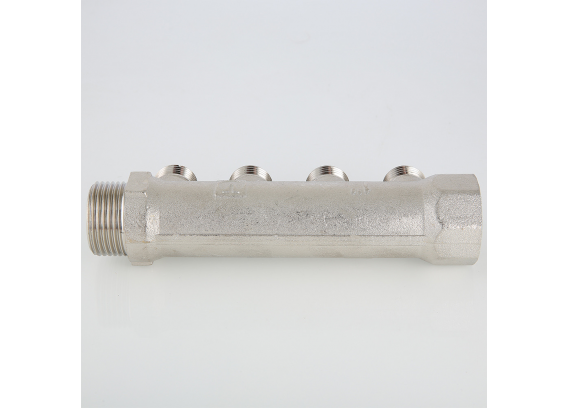 Коллектор распределительный Valtec из никелированной латуни, 3/4" x 1/2" на 2 контура, с наружной резьбой VTc.500.N.0502