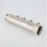 Коллектор распределительный Valtec из никелированной латуни, 3/4" x 1/2" на 2 контура, с наружной резьбой VTc.500.N.0502