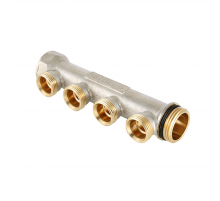 Коллектор распределительный Valtec из никелированной латуни, 1" x 3/4" на 2 контура, с наружной резьбой под евроконус VTc.500.NE.060502
