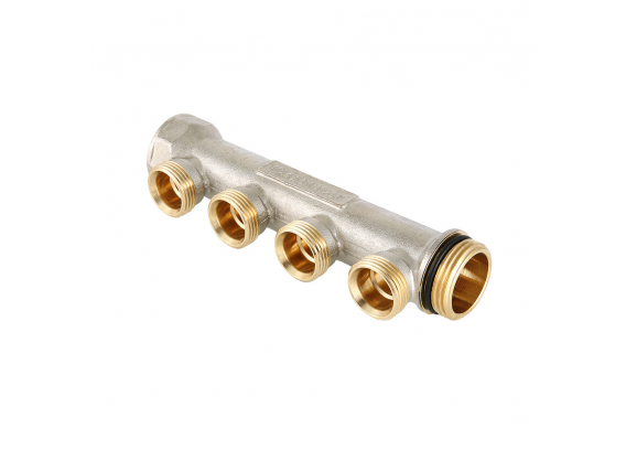 Коллектор распределительный Valtec из никелированной латуни, 1" x 3/4" на 2 контура, с наружной резьбой под евроконус VTc.500.NE.060502