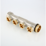 Коллектор распределительный Valtec из никелированной латуни, 1" x 3/4" на 2 контура, с наружной резьбой под евроконус VTc.500.NE.060502