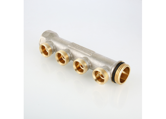 Коллектор распределительный Valtec из никелированной латуни, 1" x 3/4" на 2 контура, с наружной резьбой под евроконус VTc.500.NE.060502