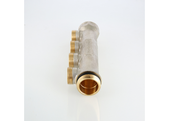Коллектор распределительный Valtec из никелированной латуни, 1" x 3/4" на 2 контура, с наружной резьбой под евроконус VTc.500.NE.060502