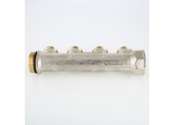 Коллектор распределительный Valtec из никелированной латуни, 1" x 3/4" на 2 контура, с наружной резьбой под евроконус VTc.500.NE.060502