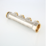 Коллектор распределительный Valtec из никелированной латуни, 1" x 3/4" на 2 контура, с наружной резьбой под евроконус VTc.500.NE.060502