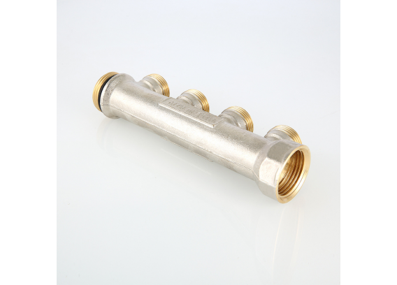Коллектор распределительный Valtec из никелированной латуни, 1" x 3/4" на 2 контура, с наружной резьбой под евроконус VTc.500.NE.060502
