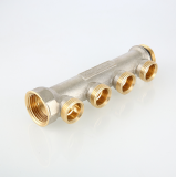 Коллектор распределительный Valtec из никелированной латуни, 1" x 3/4" на 2 контура, с наружной резьбой под евроконус VTc.500.NE.060502